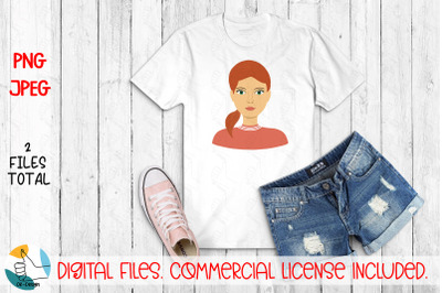 Girl portrait PNG, JPEG files. Woman face clipart. Female portrait.