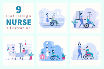 9 Nurse Helping with a Patient Flat Design