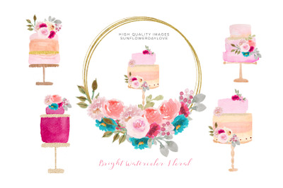 Pink Gold Watercolor Cakes Clipart &2C; Pink Cakes Clipart