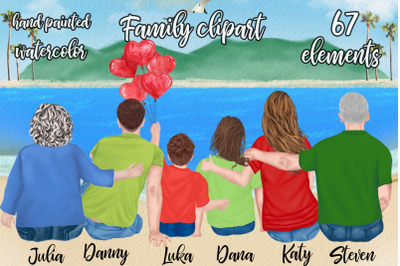 Family clipart Grandparents and kids Family sitting, Beach