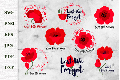 Lest We Forget Quotes with Poppies. Bundle of SVG Cut files