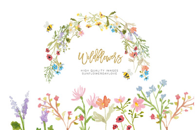 Wildflowers watercolor clipart, greeting cards, Floral Watercolor, DIY