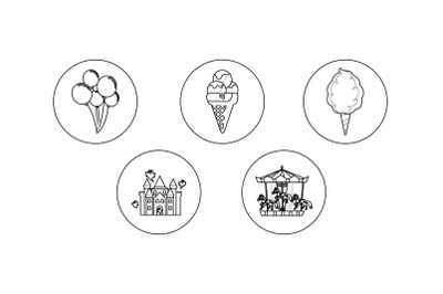 Amusement Parks ballon outline Icon Bundle