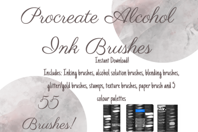 Procreate Alcohol Ink Brush Set X55 brushes - includes palettes!