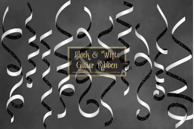 Black and White Glitter Ribbon Clipart