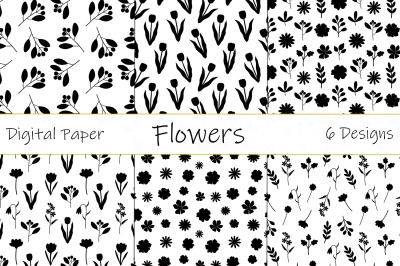 Flowers silhouettes pattern. Plants silhouettes pattern SVG