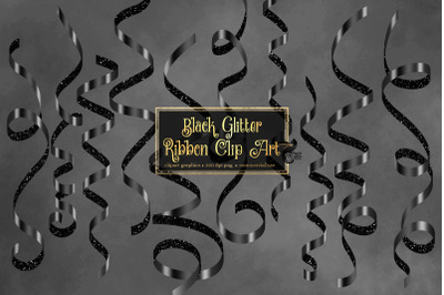 Black Glitter Ribbons Clip Art