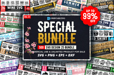 Giant SVG 500 Design Bundle, 25 Different Bundle
