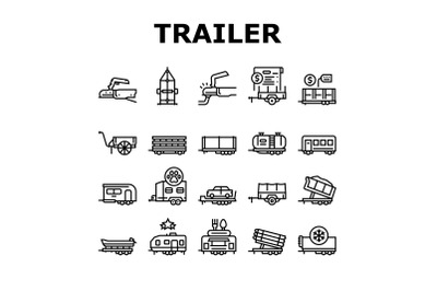 Trailer Transport Collection Icons Set Vector