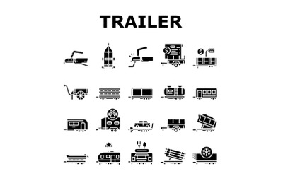 Trailer Transport Collection Icons Set Vector