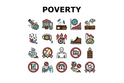 Poverty Destitution Collection Icons Set Vector