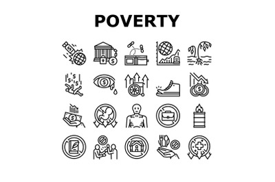 Poverty Destitution Collection Icons Set Vector