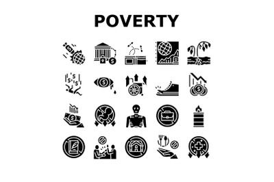 Poverty Destitution Collection Icons Set Vector