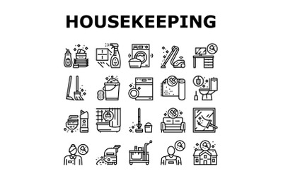 Housekeeping Cleaning Collection Icons Set Vector