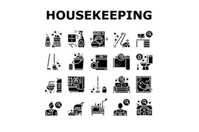 Housekeeping Cleaning Collection Icons Set Vector