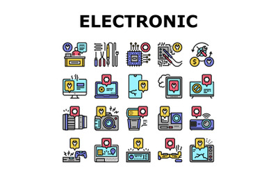 Electronic Repair Collection Icons Set Vector