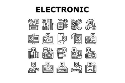 Electronic Repair Collection Icons Set Vector