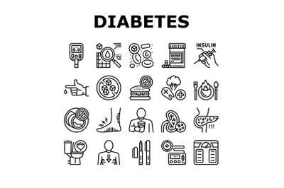 Diabetes Treatment Collection Icons Set Vector