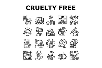 Cruelty Free Animals Collection Icons Set Vector