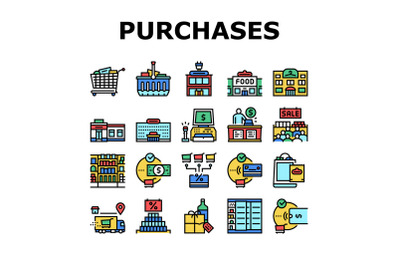 Purchases And Shopping Collection Icons Set Vector