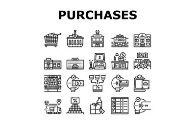 Purchases And Shopping Collection Icons Set Vector