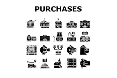 Purchases And Shopping Collection Icons Set Vector