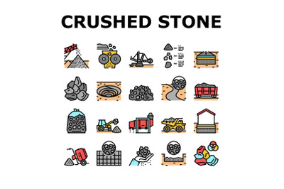 Crushed Stone Mining Collection Icons Set Vector