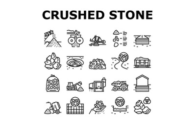 Crushed Stone Mining Collection Icons Set Vector