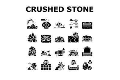 Crushed Stone Mining Collection Icons Set Vector