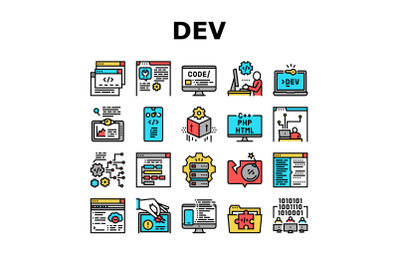 Dev Code Occupation Collection Icons Set Vector