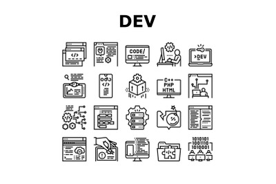 Dev Code Occupation Collection Icons Set Vector