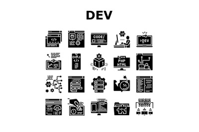 Dev Code Occupation Collection Icons Set Vector