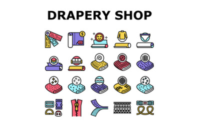 Drapery Shop Sale Collection Icons Set Vector