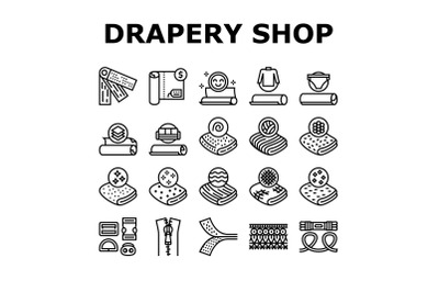 Drapery Shop Sale Collection Icons Set Vector