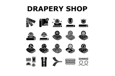 Drapery Shop Sale Collection Icons Set Vector