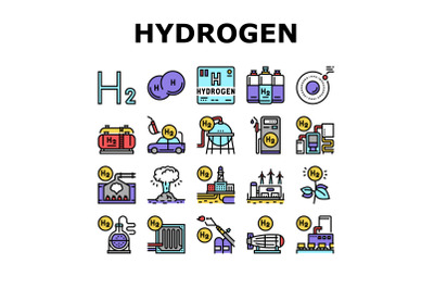 Hydrogen Industry Collection Icons Set Vector