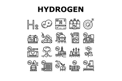 Hydrogen Industry Collection Icons Set Vector