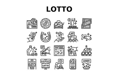 Lotto Gamble Game Collection Icons Set Vector