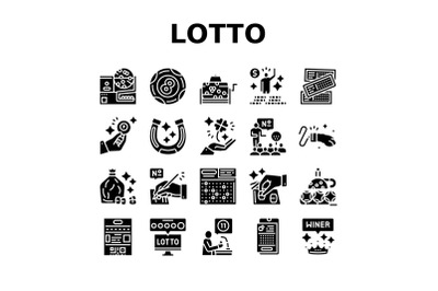 Lotto Gamble Game Collection Icons Set Vector