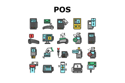 Pos Terminal Device Collection Icons Set Vector