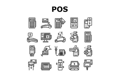 Pos Terminal Device Collection Icons Set Vector