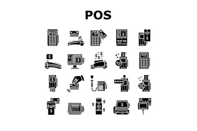 Pos Terminal Device Collection Icons Set Vector