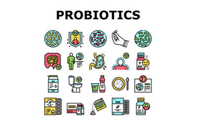 Probiotics Bacterium Collection Icons Set Vector