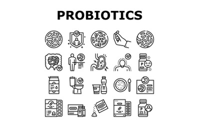 Probiotics Bacterium Collection Icons Set Vector