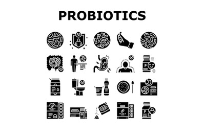 Probiotics Bacterium Collection Icons Set Vector