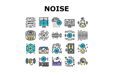 White Noise Hearing Collection Icons Set Vector