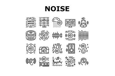 White Noise Hearing Collection Icons Set Vector