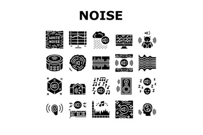 White Noise Hearing Collection Icons Set Vector