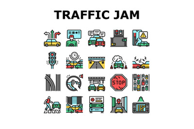 Traffic Jam Transport Collection Icons Set Vector