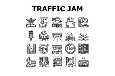 Traffic Jam Transport Collection Icons Set Vector